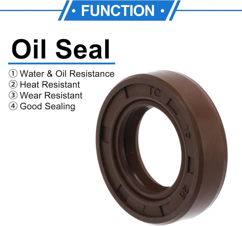 VekAuto Universal Oil Seal TC Double Lip W Steel Spring Seal Ring Rotary Shaft Seal 15x26x7mm High Pressure FKM Rubber Brown 2 Pcs - Image 3